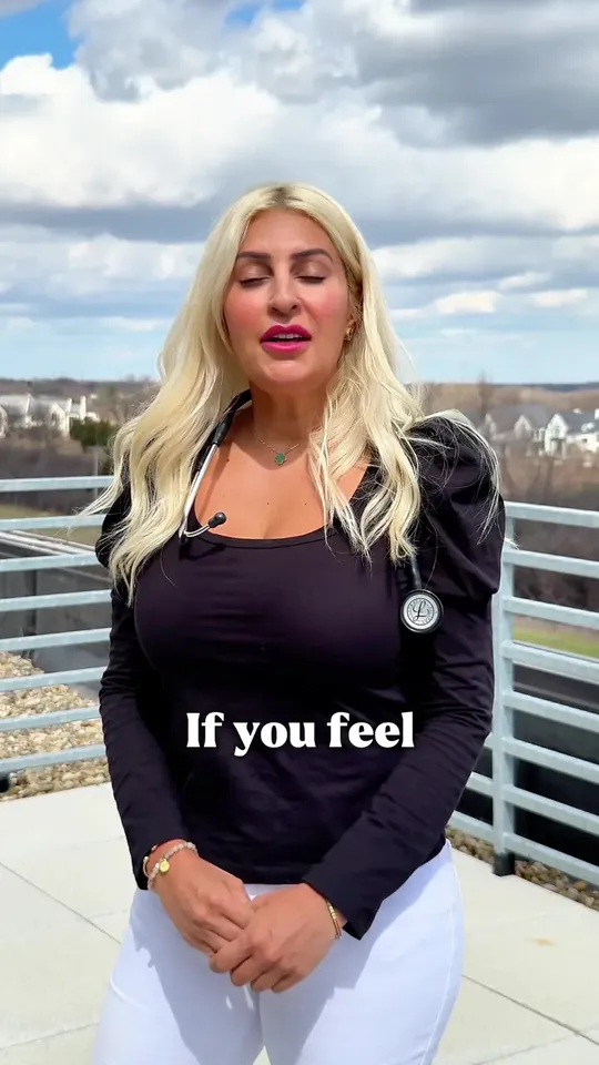 A woman outdoors in a black top, captioned If you feel